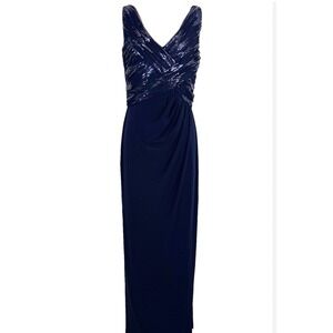 Ralph Lauren Dress Size 8 Navy Sequin Evening Gown Sleeveless Formal Maxi Dress